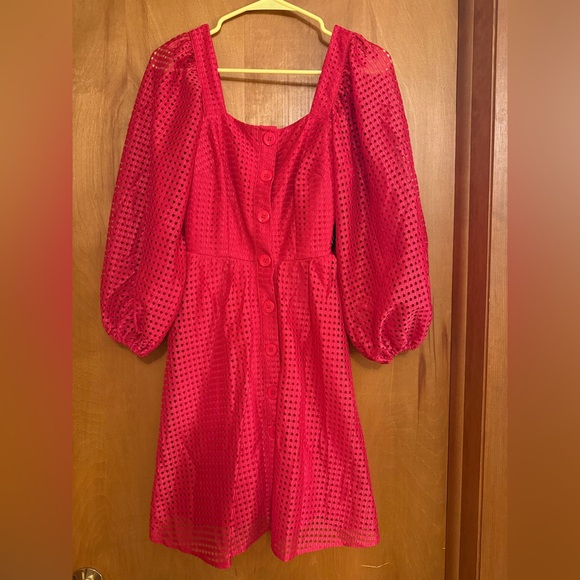 New York & Company Dresses & Skirts - New York & Company Coral Red Textured Button Front Dress Size Small NWT